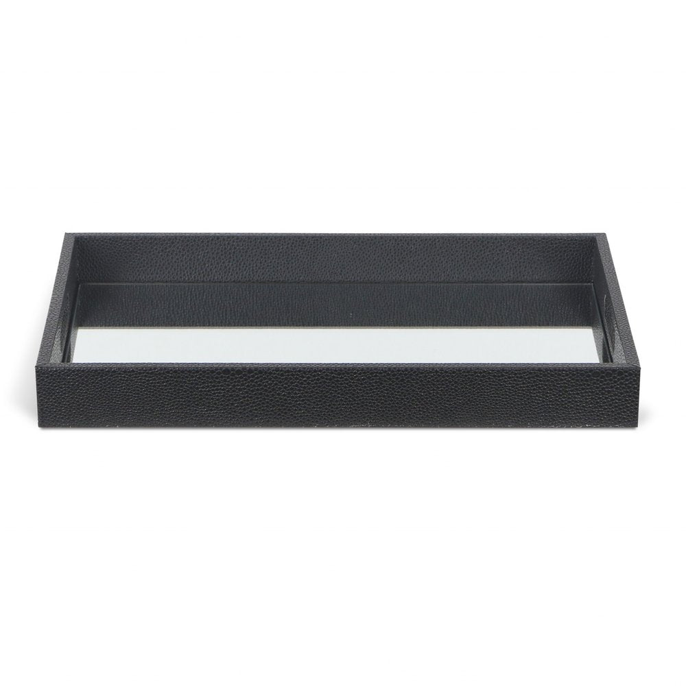 Black Shagreen Tray with Beveled Mirror HomeRoots