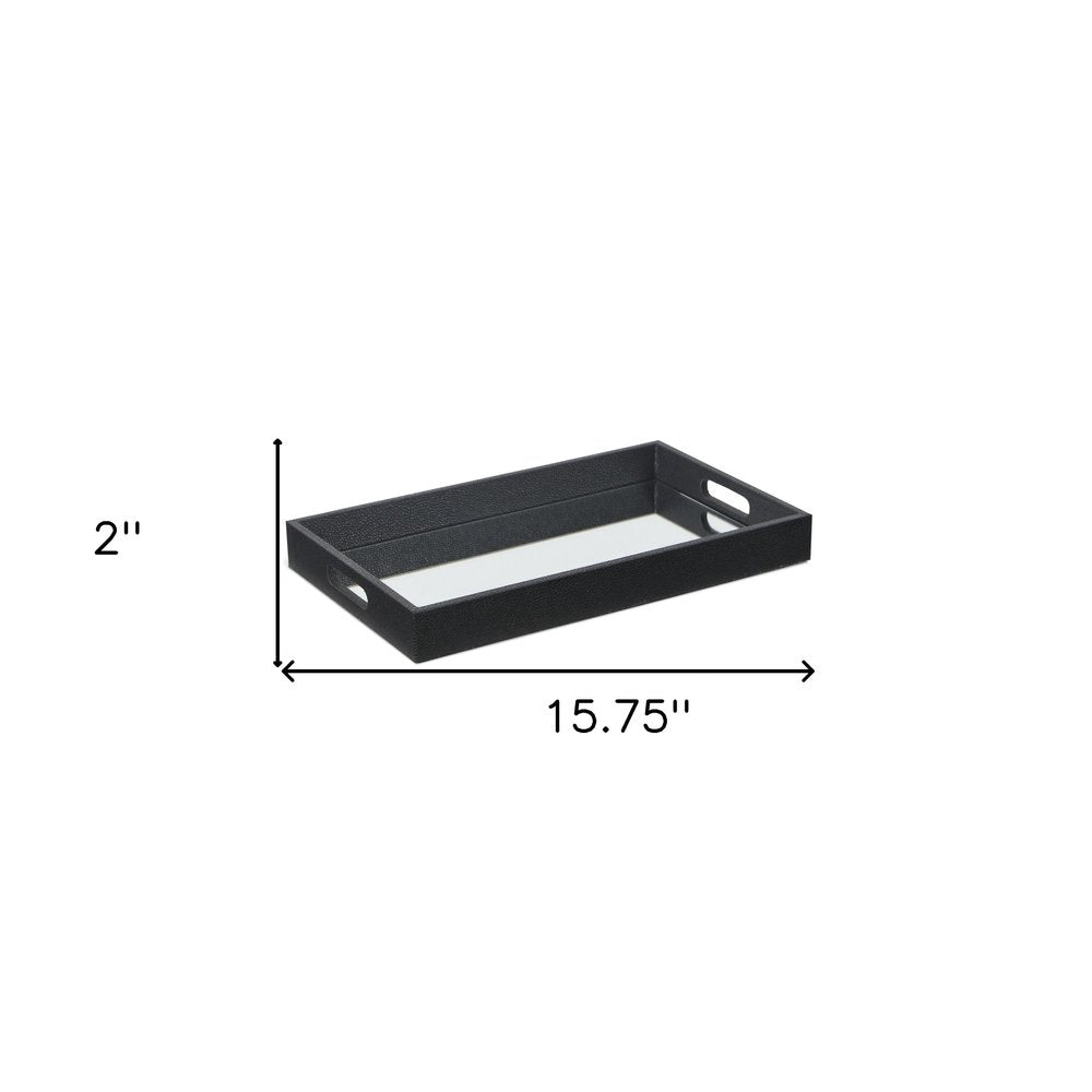Black Shagreen Tray with Beveled Mirror HomeRoots