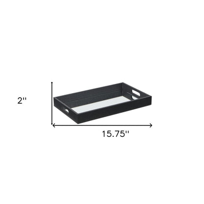 Black Shagreen Tray with Beveled Mirror HomeRoots
