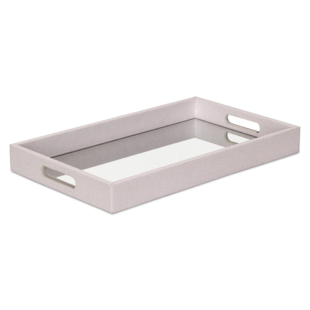 16" White Shagreen and Mirror Tray — view 1
