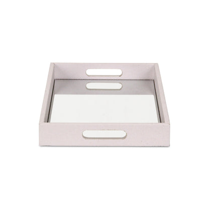 16" White Shagreen and Mirror Tray