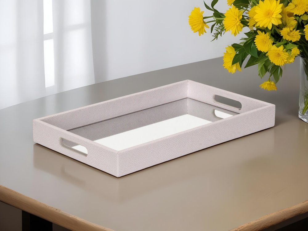 16" White Shagreen and Mirror Tray HomeRoots