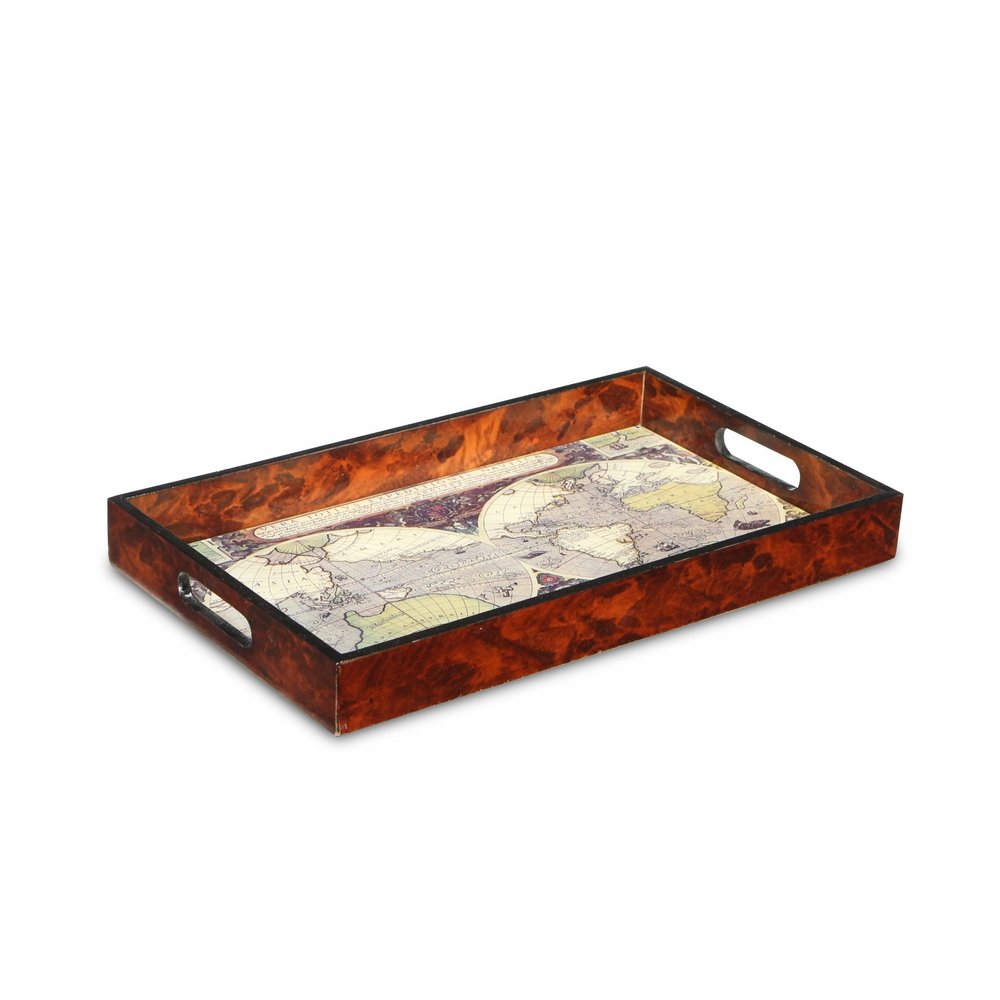 World Map Vintage Burlwood Serving Tray HomeRoots