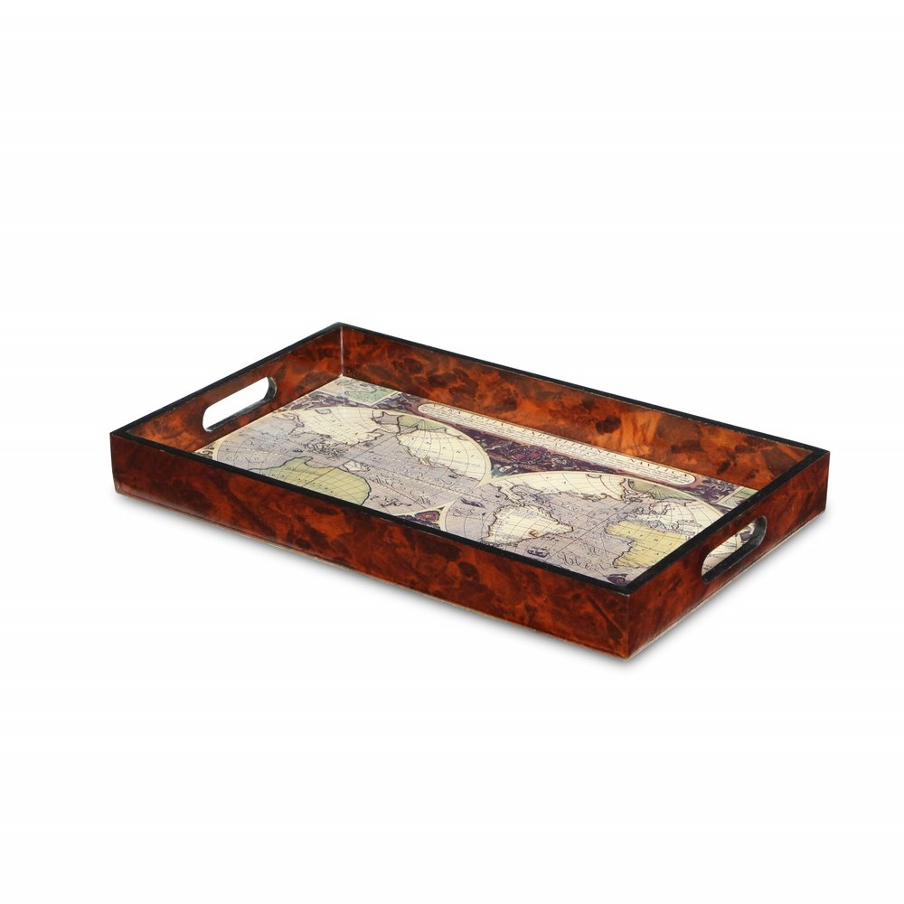 World Map Vintage Burlwood Serving Tray — view 2
