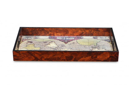 World Map Vintage Burlwood Serving Tray HomeRoots