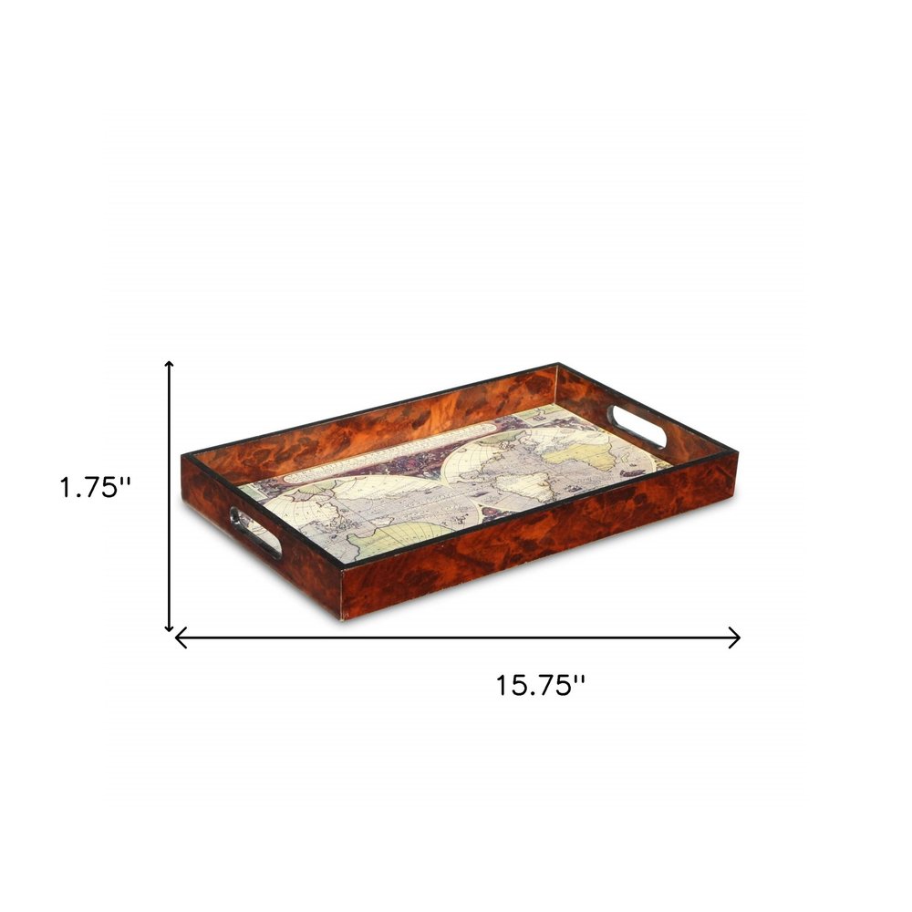 World Map Vintage Burlwood Serving Tray HomeRoots