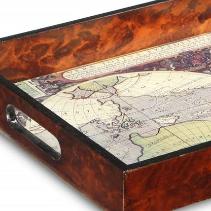 World Map Vintage Burlwood Serving Tray HomeRoots