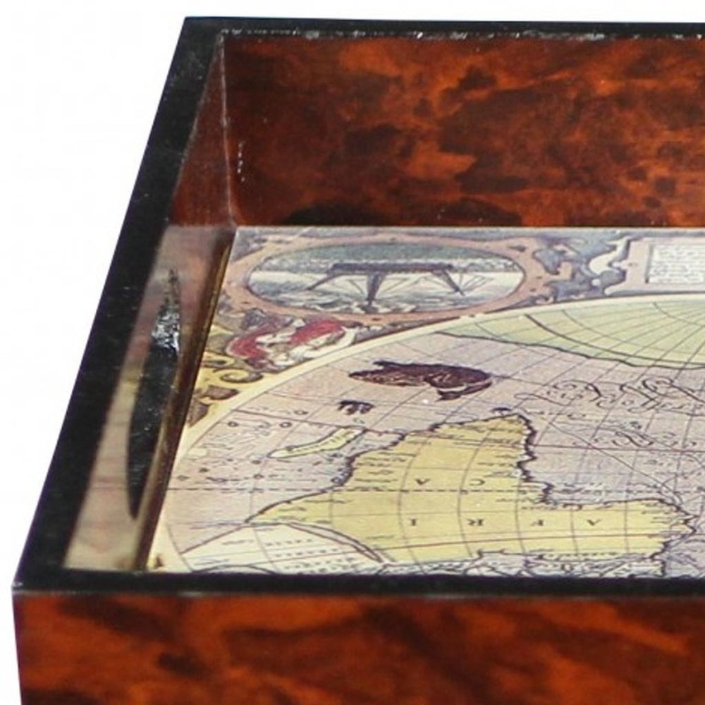 World Map Vintage Burlwood Serving Tray HomeRoots