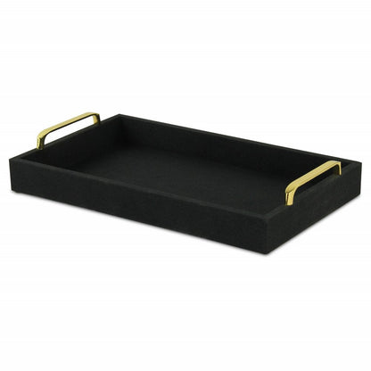 16" Black Wood And Linen Serving Tray With Handles HomeRoots