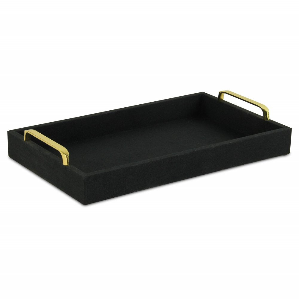 16" Black Wood And Linen Serving Tray With Handles HomeRoots