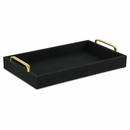 16" Black Wood And Linen Serving Tray With Handles HomeRoots