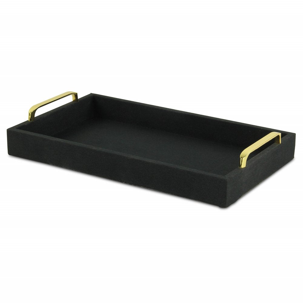 16" Black Wood And Linen Serving Tray With Handles HomeRoots