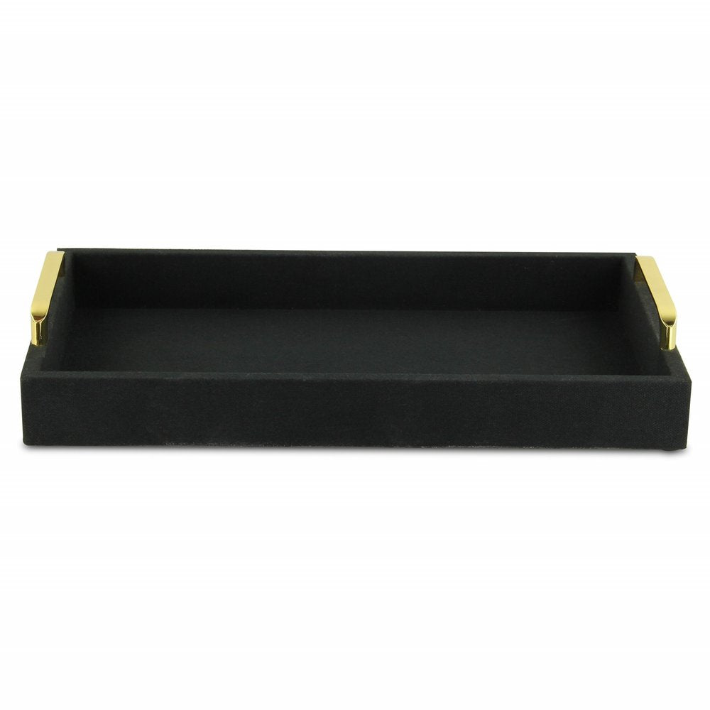 16" Black Wood And Linen Serving Tray With Handles HomeRoots