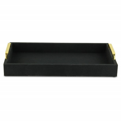 16" Black Wood And Linen Serving Tray With Handles HomeRoots
