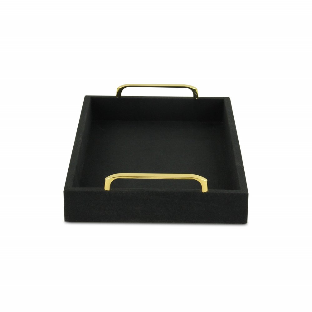 16" Black Wood And Linen Serving Tray With Handles HomeRoots