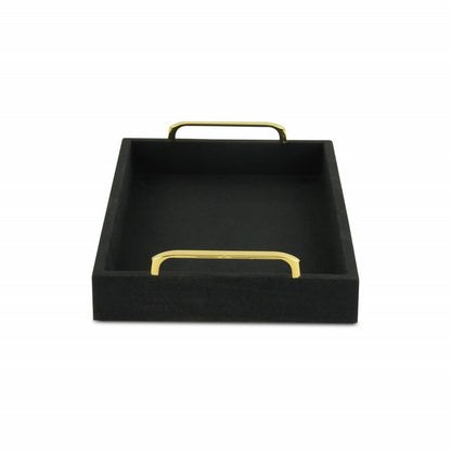 16" Black Wood And Linen Serving Tray With Handles HomeRoots