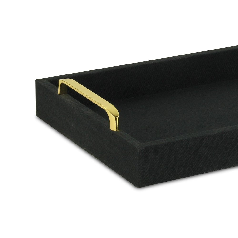 16" Black Wood And Linen Serving Tray With Handles HomeRoots