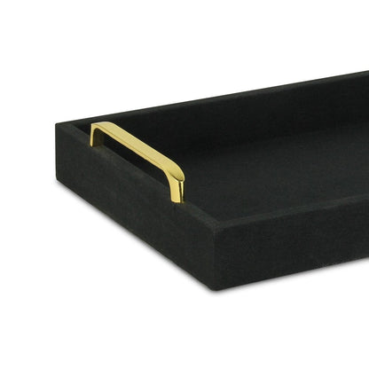 16" Black Wood And Linen Serving Tray With Handles HomeRoots