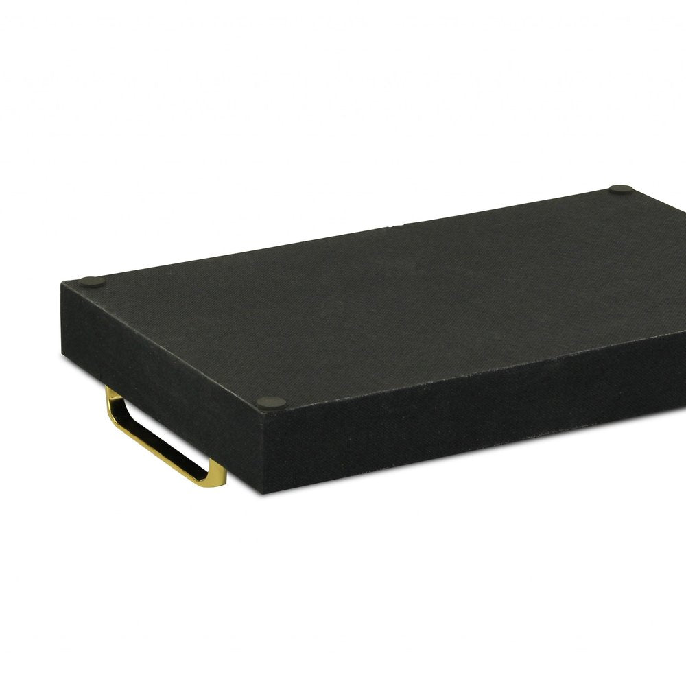 16" Black Wood And Linen Serving Tray With Handles HomeRoots