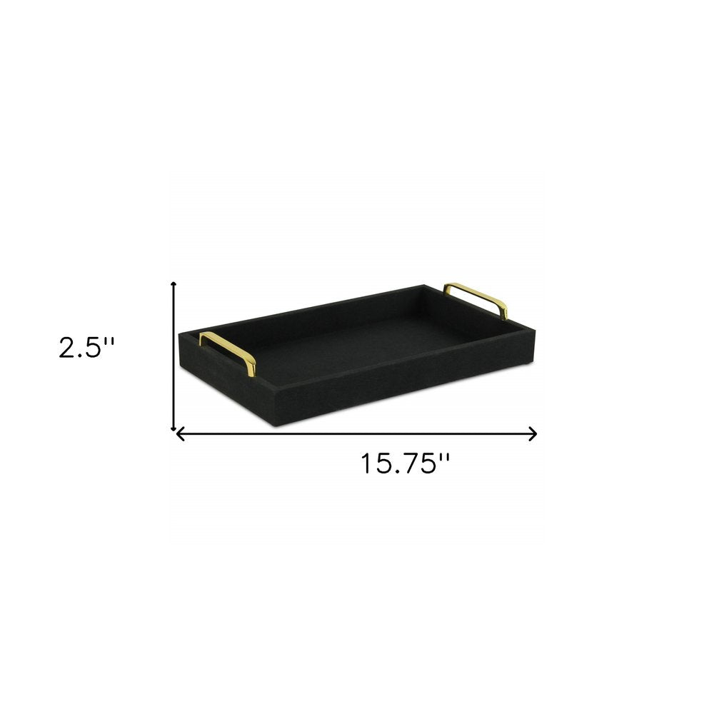 16" Black Wood And Linen Serving Tray With Handles HomeRoots