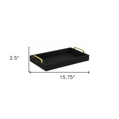 16" Black Wood And Linen Serving Tray With Handles HomeRoots
