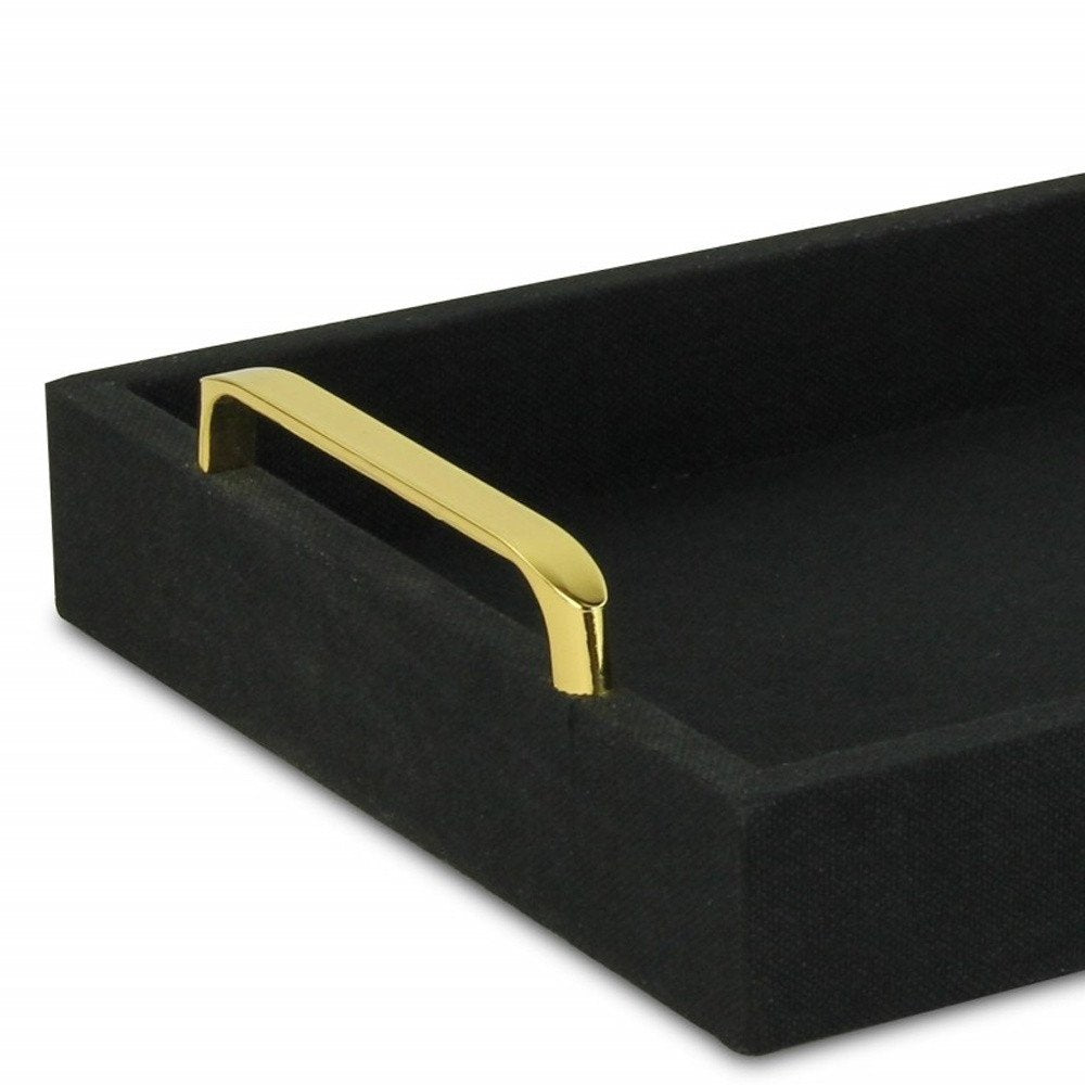 16" Black Wood And Linen Serving Tray With Handles HomeRoots