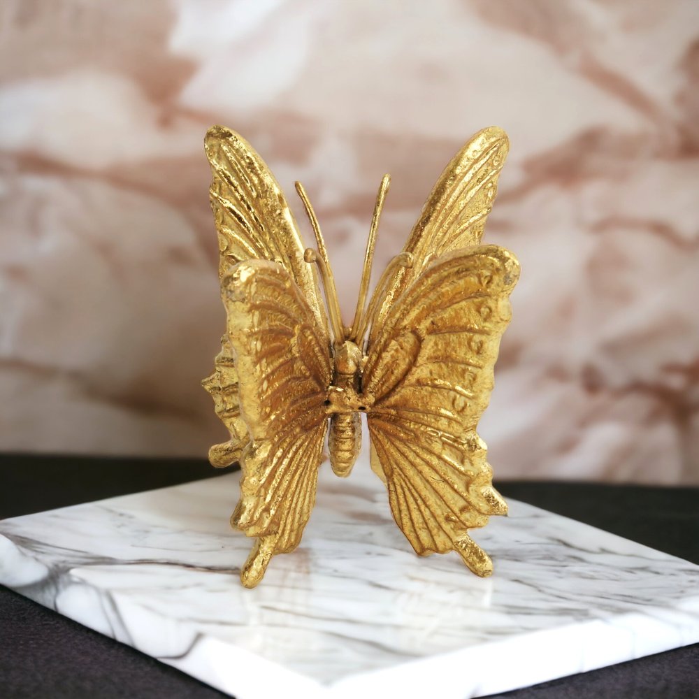 5" Gold Cast Iron Double Butterfly Tabletop Sculpture HomeRoots