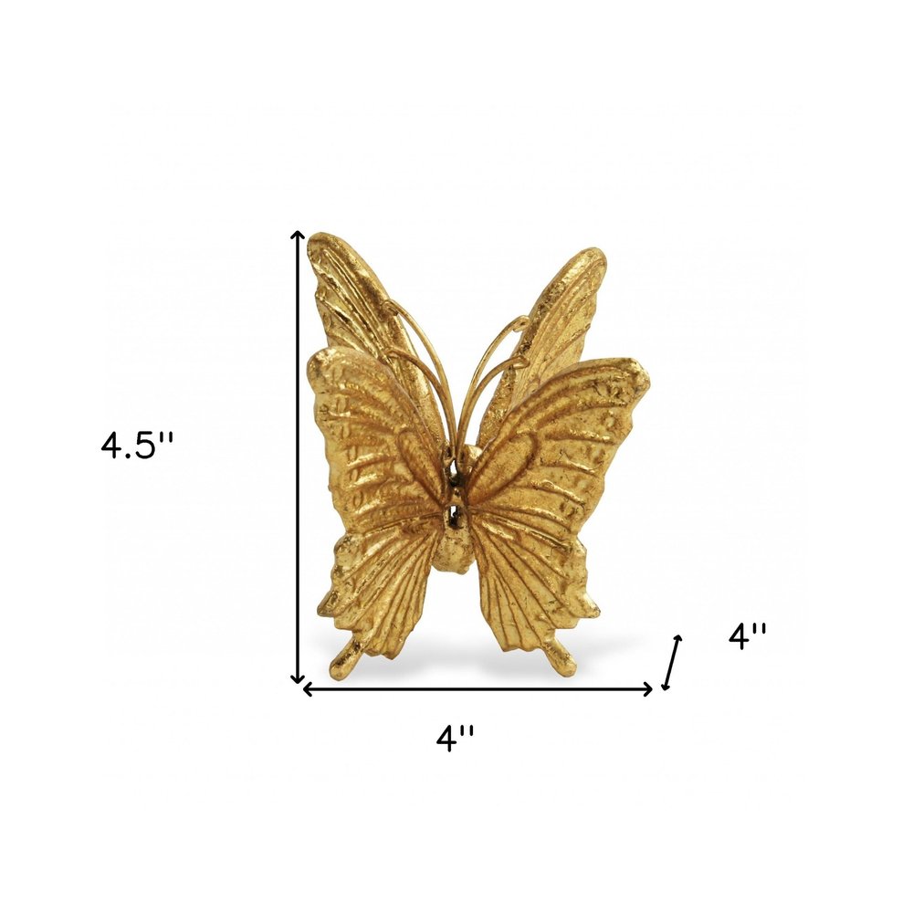 5" Gold Cast Iron Double Butterfly Tabletop Sculpture HomeRoots