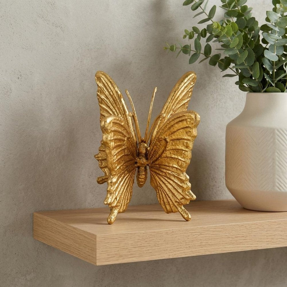 5" Gold Cast Iron Double Butterfly Tabletop Sculpture HomeRoots