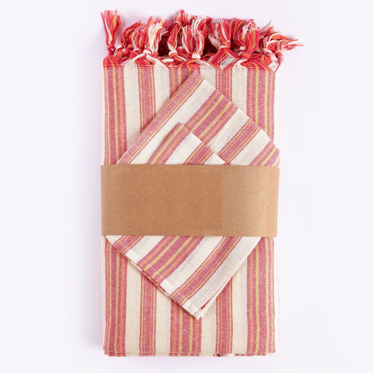 71" X 95" Red And White Striped Cotton Tablecloths HomeRoots