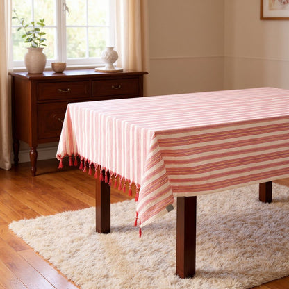 71" X 95" Red And White Striped Cotton Tablecloths HomeRoots