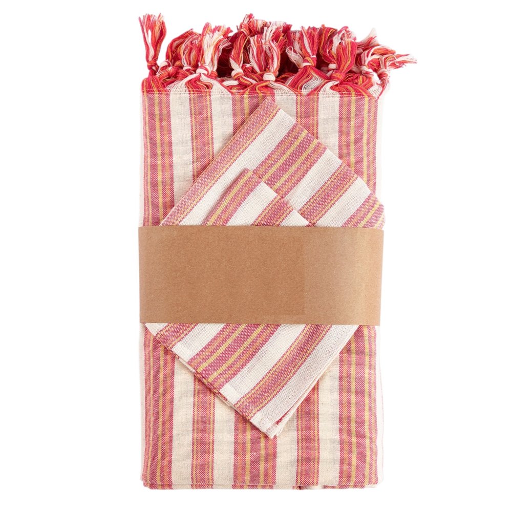 71" X 95" Red And White Striped Cotton Tablecloths HomeRoots