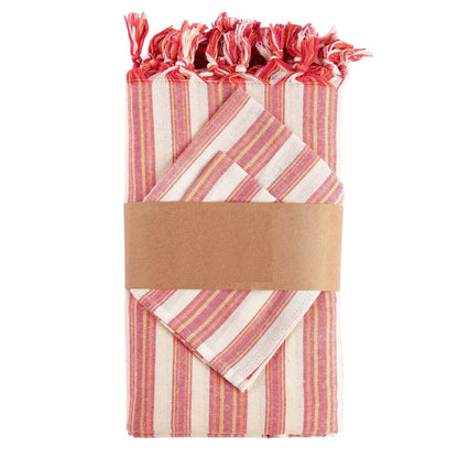 71" X 95" Red And White Striped Cotton Tablecloths HomeRoots
