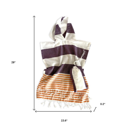 Dark Purple Orange and White Striped Design Poncho Towel - FurniFindUSA