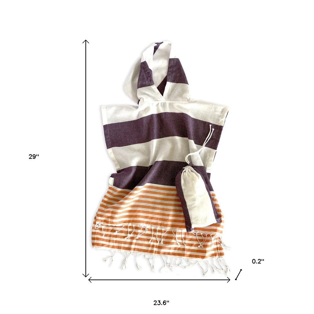 Dark Purple Orange and White Striped Design Poncho Towel HomeRoots