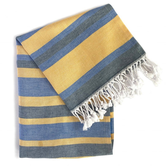 Denim Blue and Yellow Striped Turkish Towel Beach Blanket HomeRoots