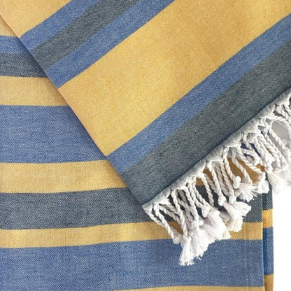 Denim Blue and Yellow Striped Turkish Towel Beach Blanket HomeRoots