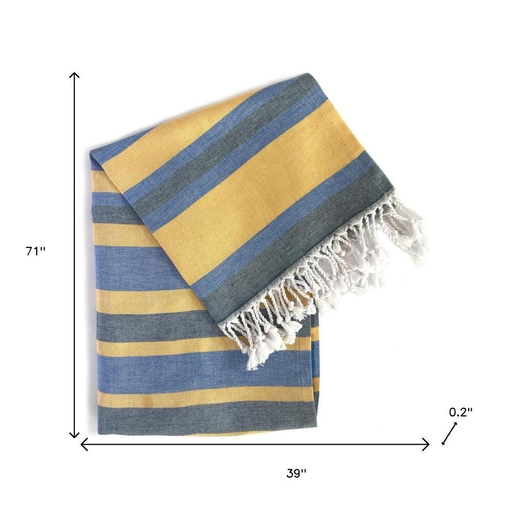 Denim Blue and Yellow Striped Turkish Towel Beach Blanket HomeRoots