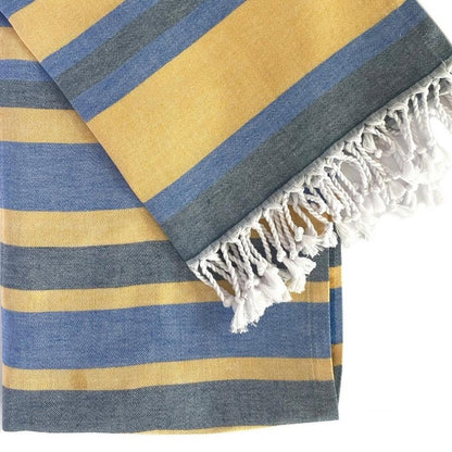 Denim Blue and Yellow Striped Turkish Towel Beach Blanket HomeRoots