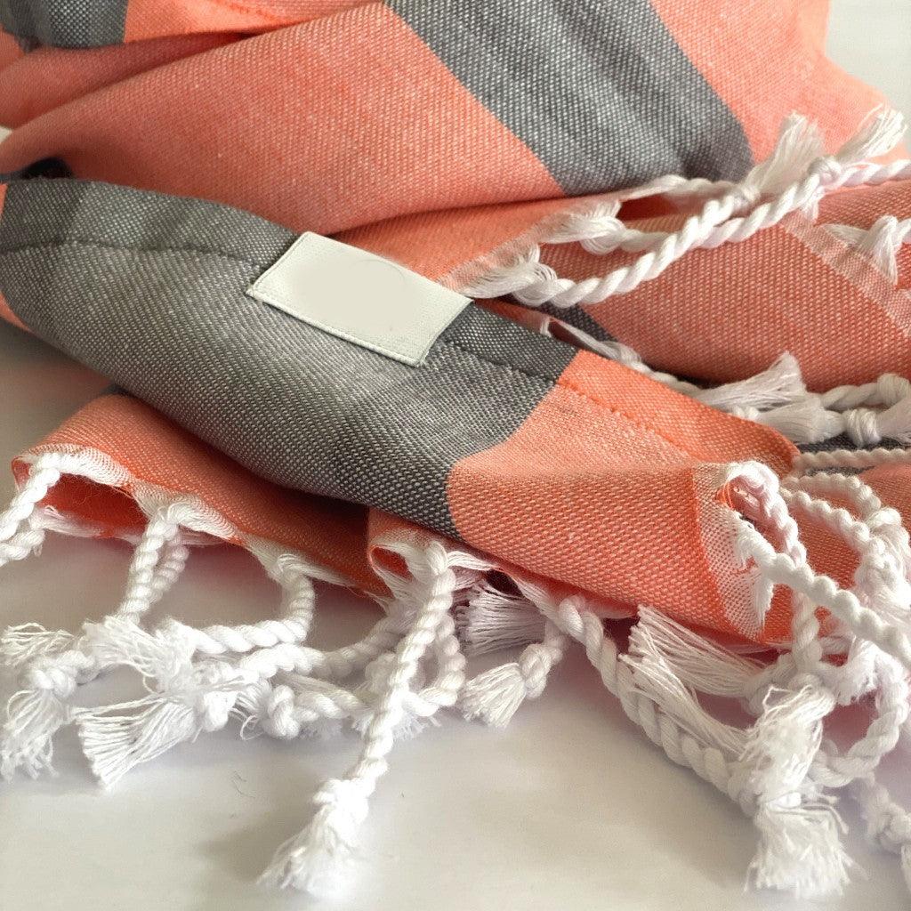 Peach and Dark Grey Striped Design Turkish Beach Blanket - FurniFindUSA