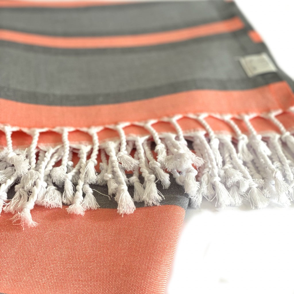 Peach and Dark Grey Striped Design Turkish Beach Blanket HomeRoots