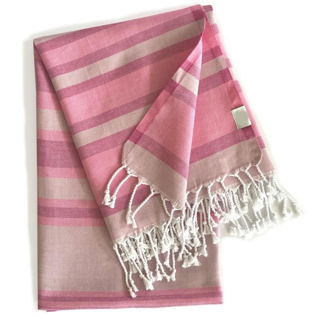 Shades of Pink Striped Design Turkish Beach Blanket - FurniFindUSA