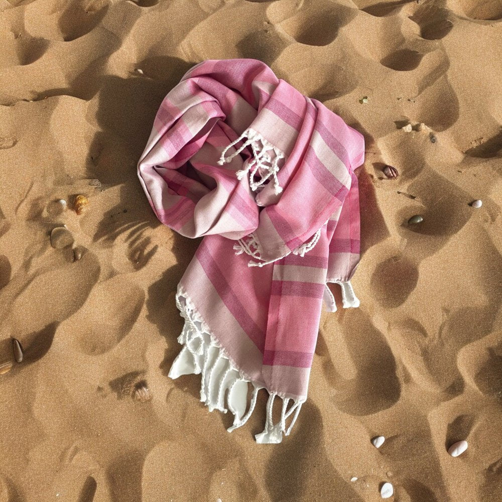 Shades of Pink Striped Design Turkish Beach Blanket HomeRoots