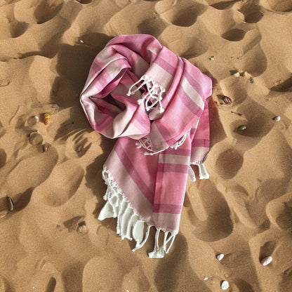Shades of Pink Striped Design Turkish Beach Blanket HomeRoots