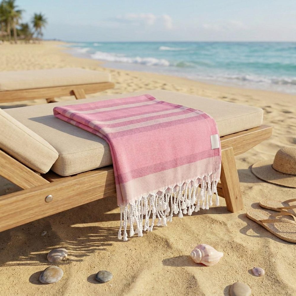 Shades of Pink Striped Design Turkish Beach Blanket HomeRoots