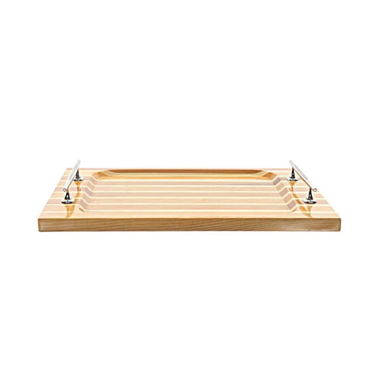 15" Brown And Natural Solid Wood Striped Serving Tray With Handles