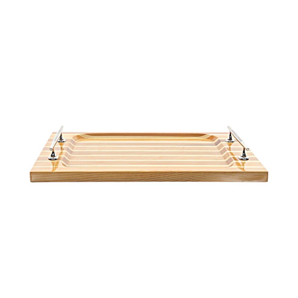 15" Brown And Natural Solid Wood Striped Serving Tray With Handles HomeRoots