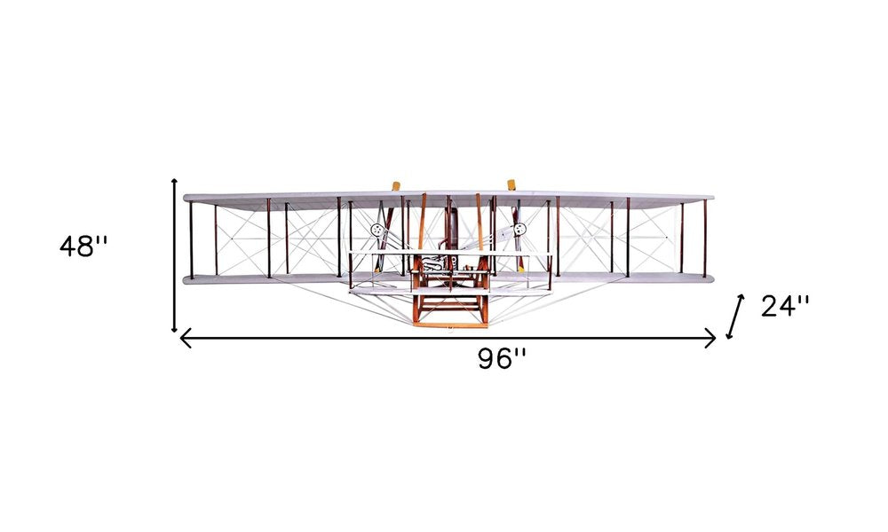 24" Brown and White Solid Wood Hand Painted Model Airplane Tabletop Sculpture HomeRoots
