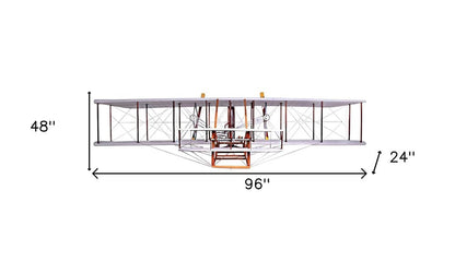 24" Brown And White Solid Wood Hand Painted Airplane Model Airplane