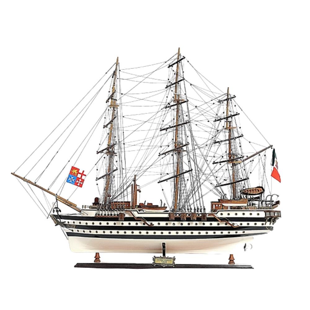32" Black and White Solid Wood Hand Painted Amerigo Vespucci Model Boat HomeRoots